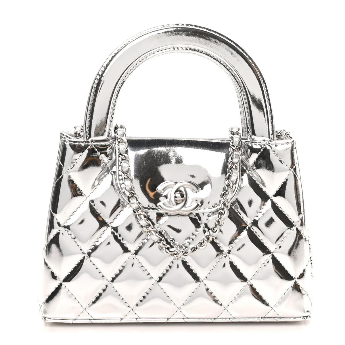 Chanel Mirror Calfskin Metallic Calfskin Quilted Nano Kelly Shopper Silvery 1 of 11