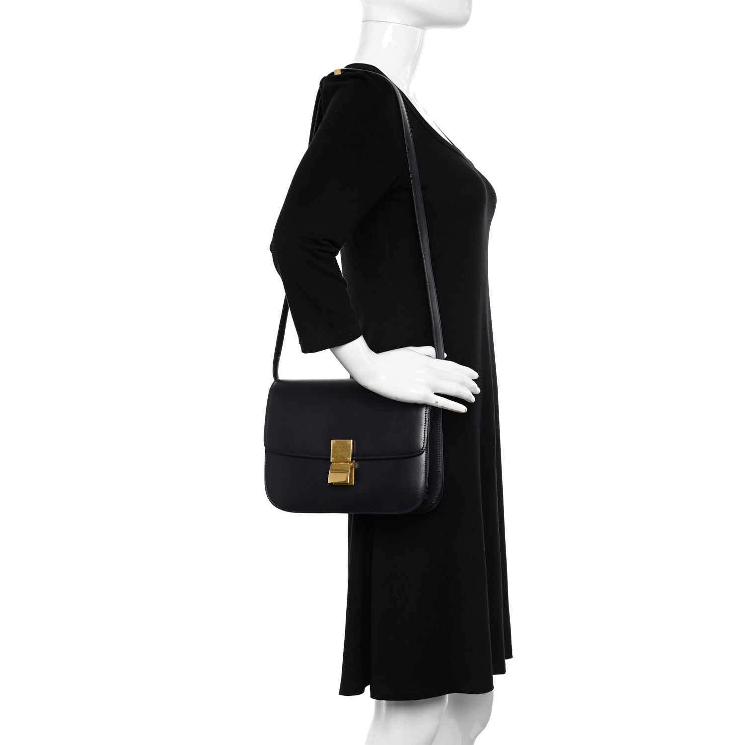 Celine Box Calfskin Medium Classic Box Flap Bag Navy 2 of 12