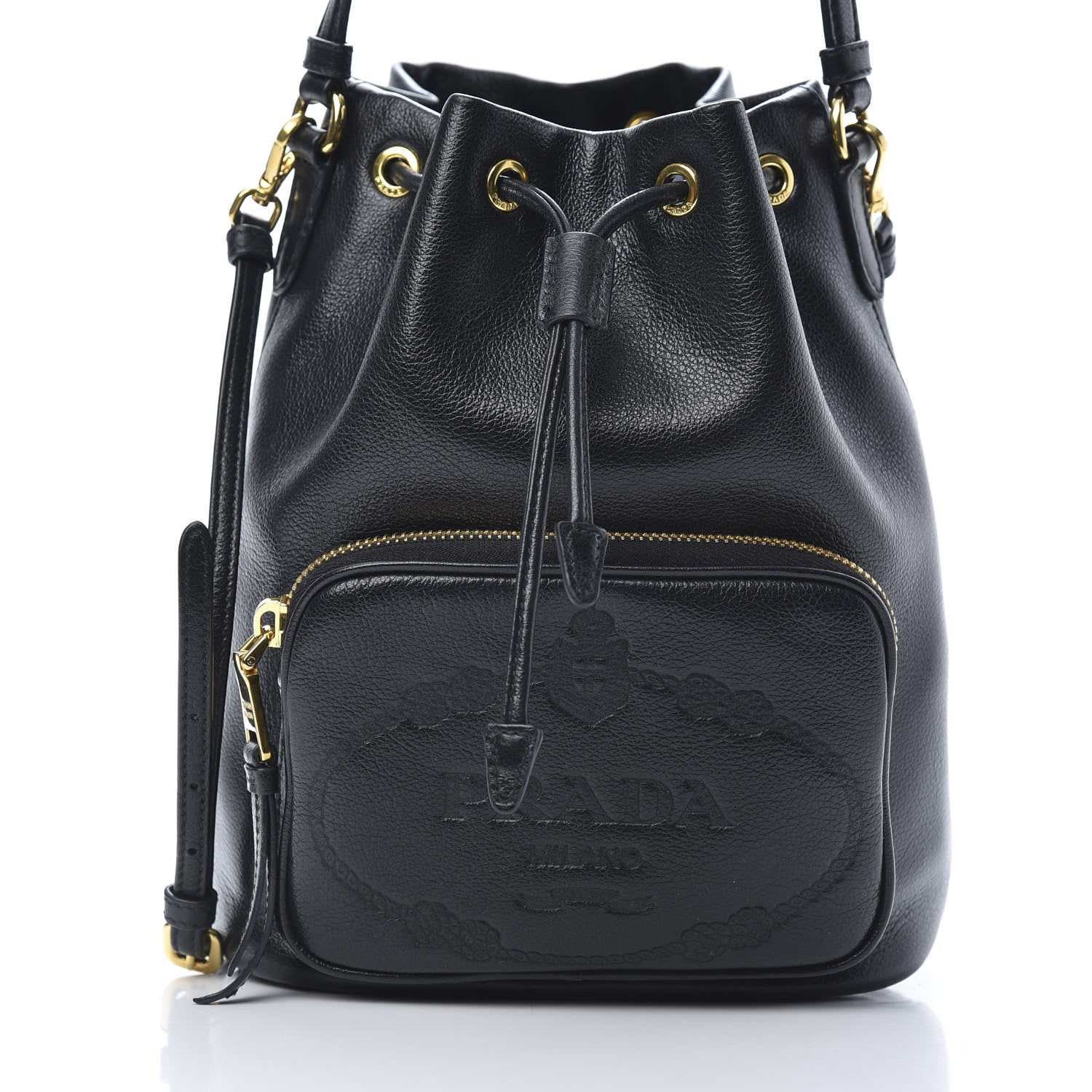 Prada Glace Calfskin Embossed Secchiello Bucket Bag Black 9 of 14