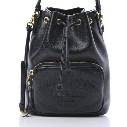 Prada Glace Calfskin Embossed Secchiello Bucket Bag Black 9 of 14