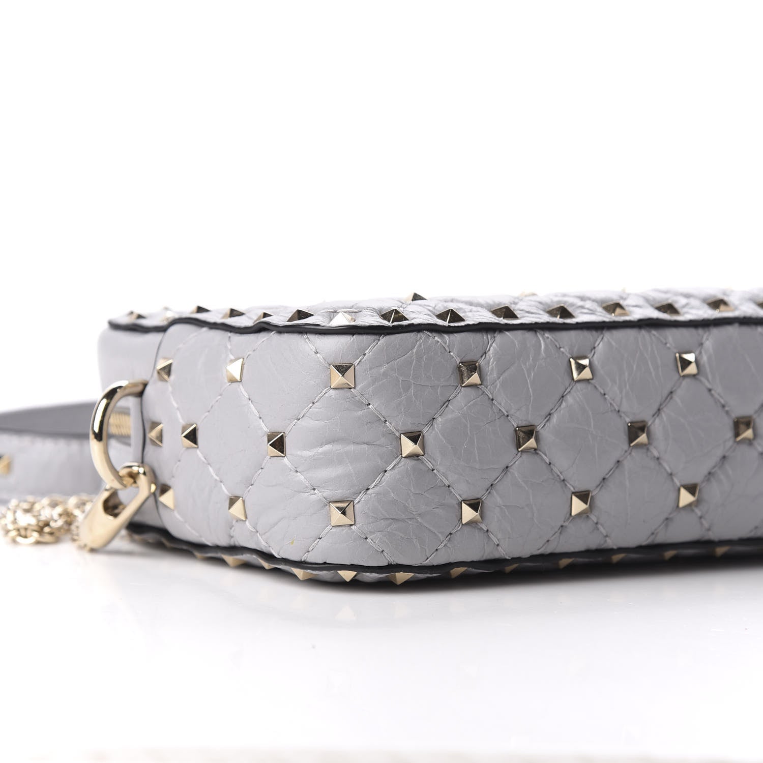 Valentino Garavani Craquele Nappa Rockstud Spike Camera Crossbody Bag Pastel Grey 6 of 9