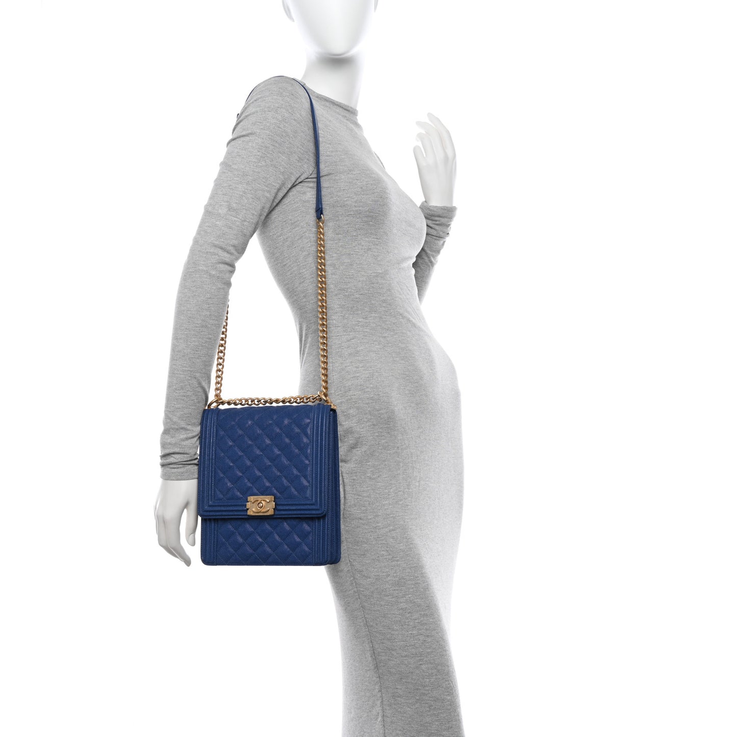 Caviar Quilted Maxi North South Boy Flap Blue