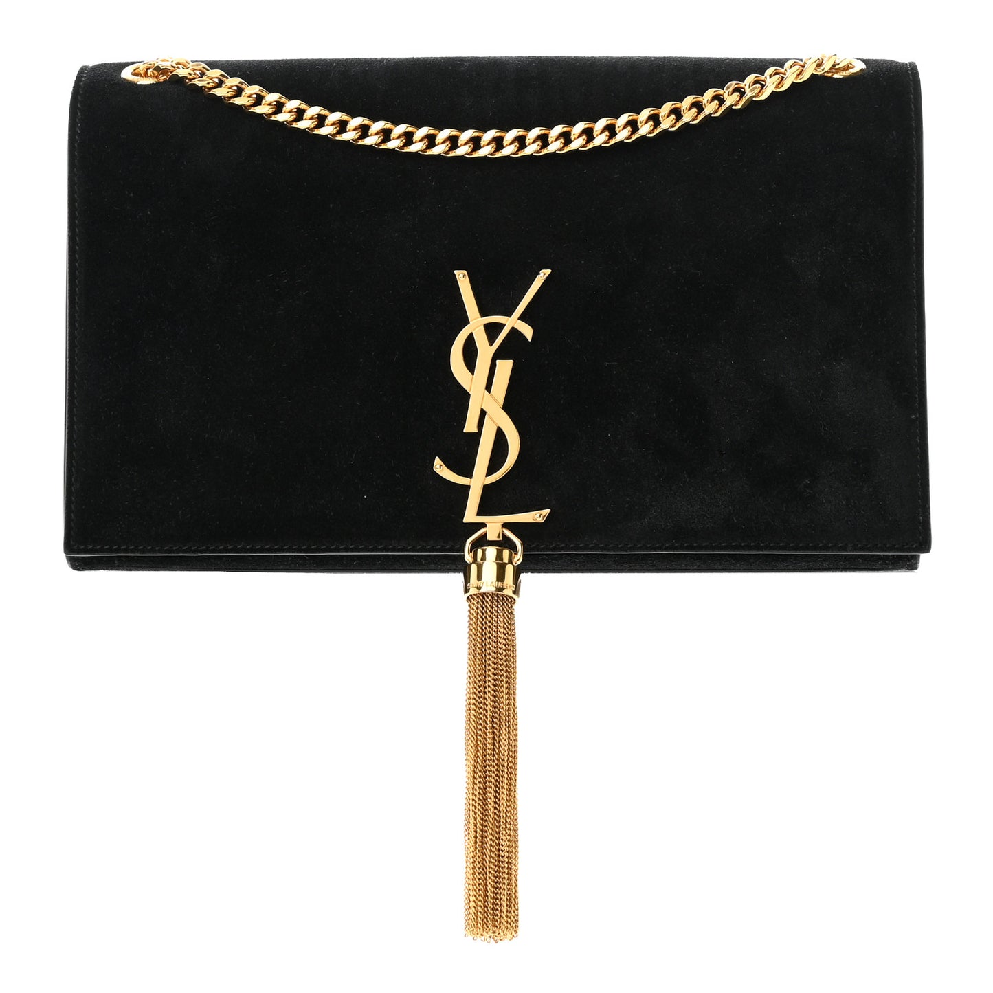 Suede Medium Classic Monogram Kate Tassel Satchel Black