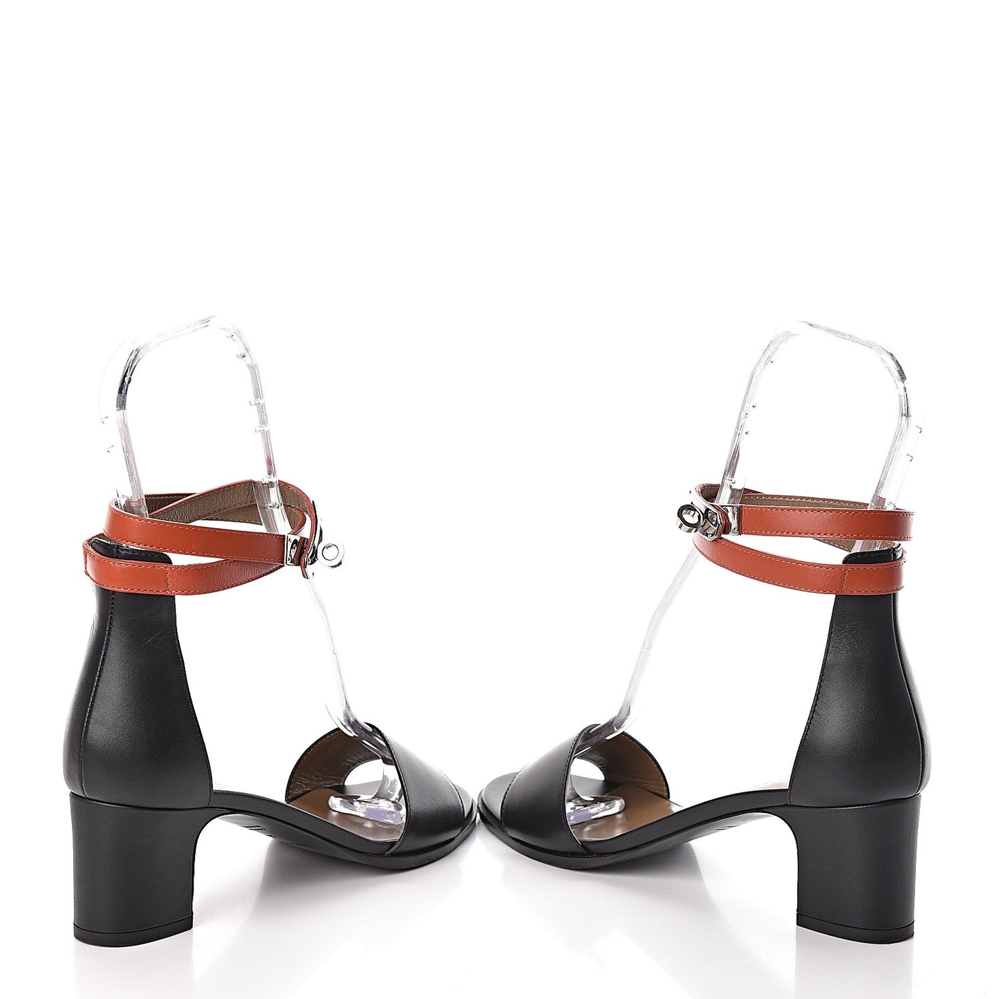 Calfskin Manege Sandals 38.5 Black Orange Brulee