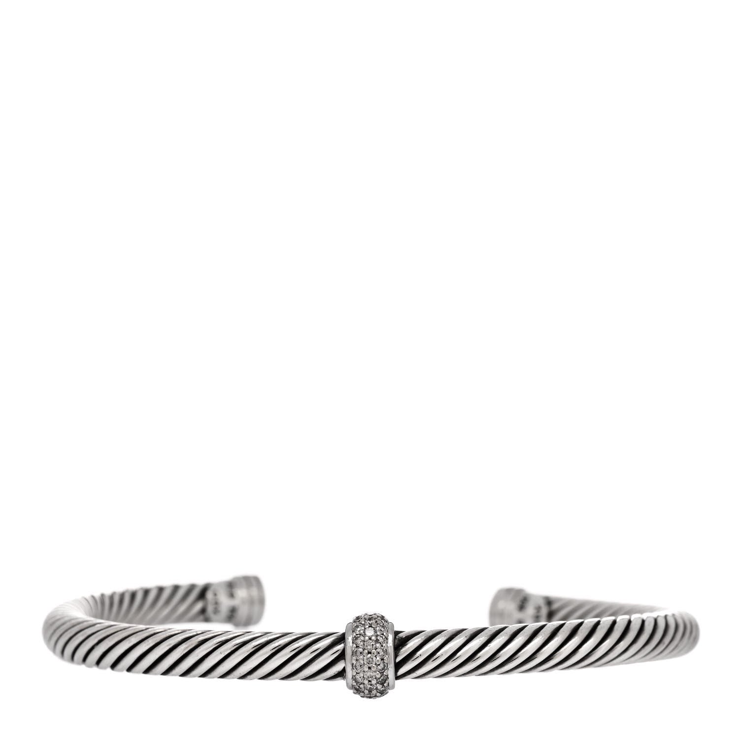 David Yurman Sterling Silver Diamond 5mm Cable Classics Station Bracelet 1 of 3
