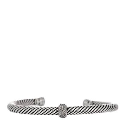 David Yurman Sterling Silver Diamond 5mm Cable Classics Station Bracelet 1 of 3