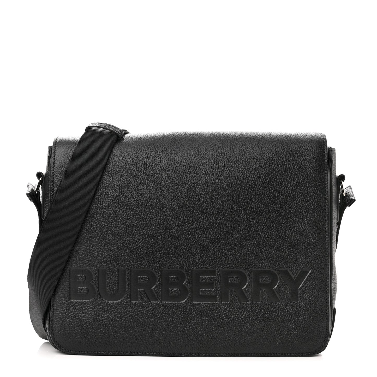 Grainy Calfskin Embossed Bruno Messenger Black