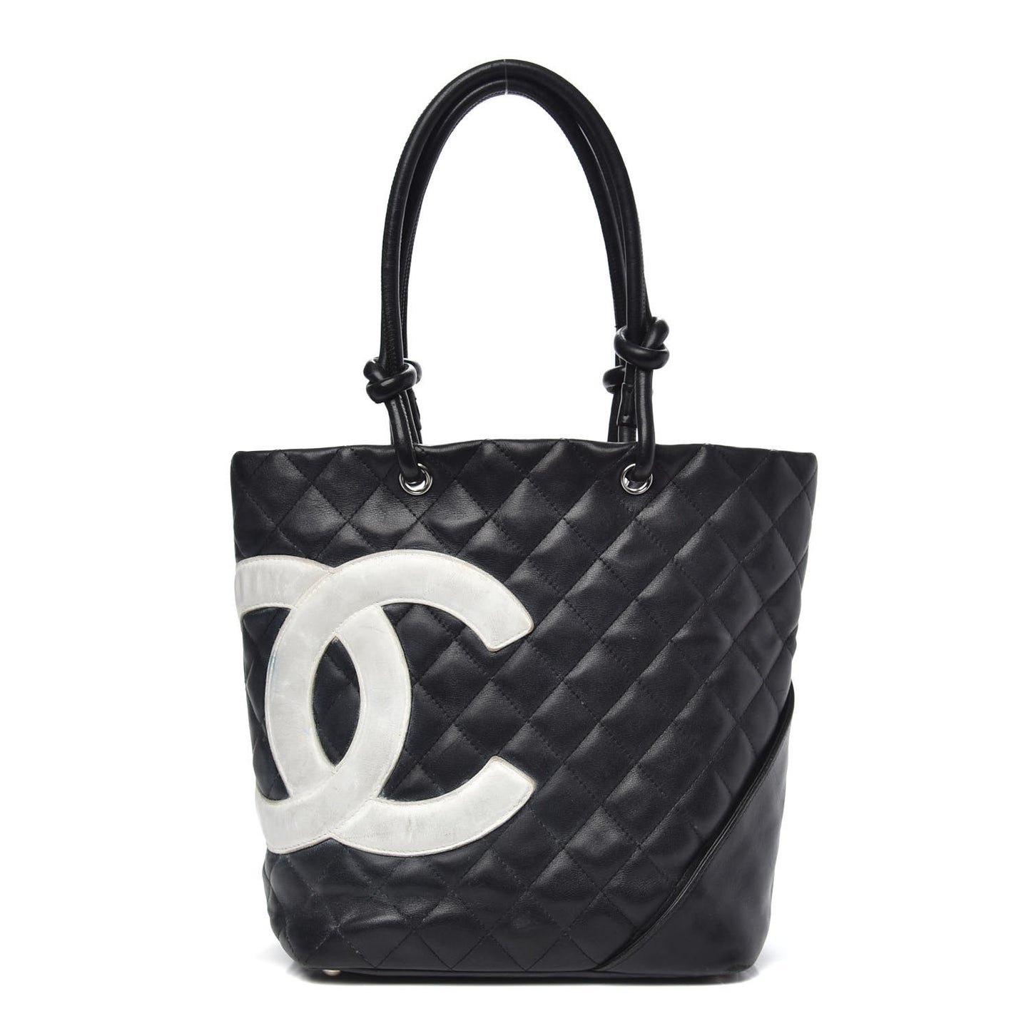 Calfskin Quilted Medium Cambon Tote Black White