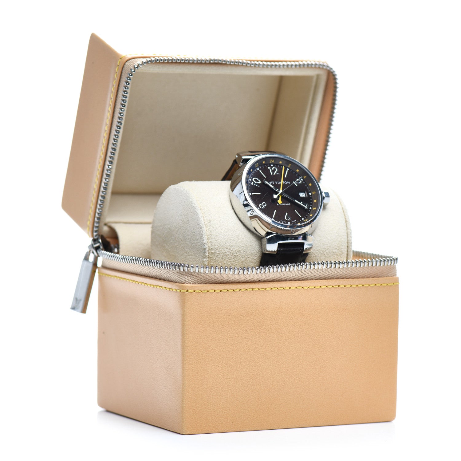 Louis Vuitton Stainless Steel Alligator 39mm Tambour GMT Automatic Watch Brown 5 of 5