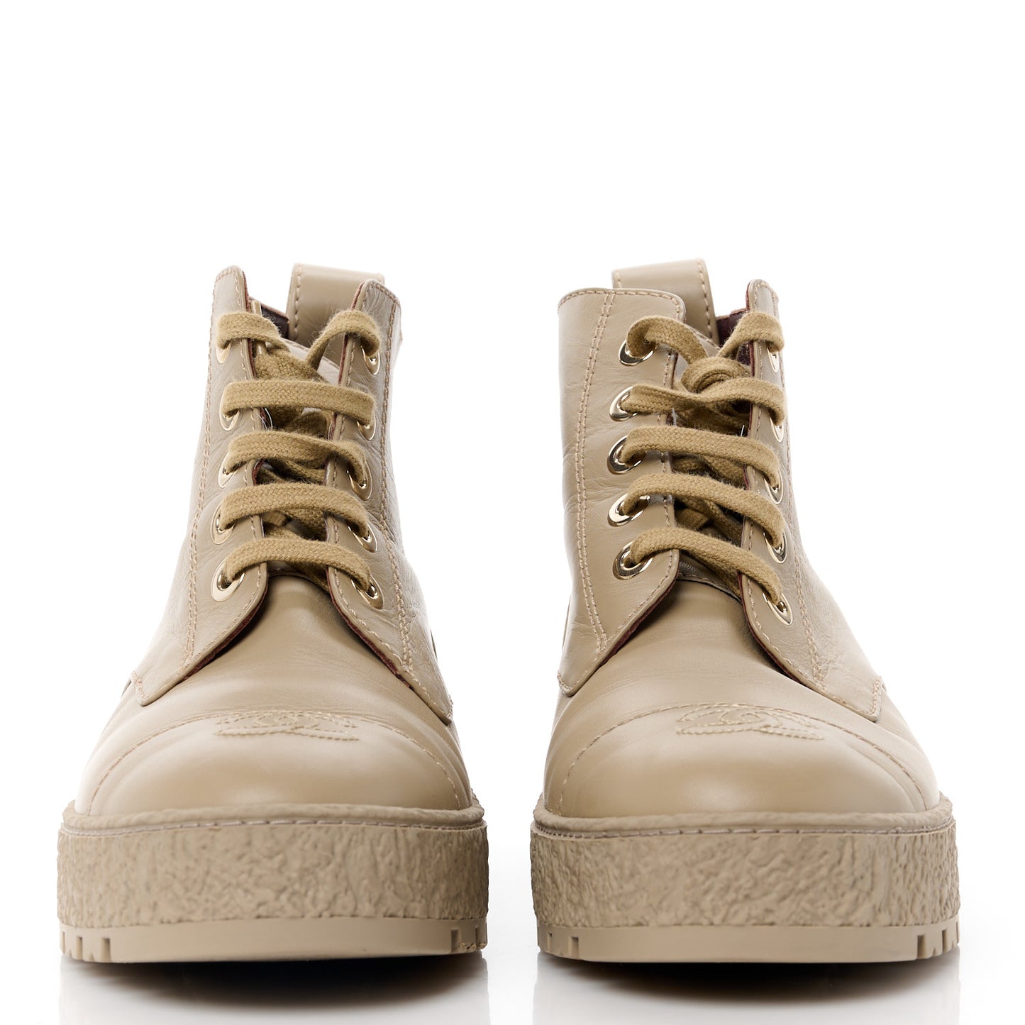 Calfskin CC Turnlock Lace Up Boots 39.5 Beige