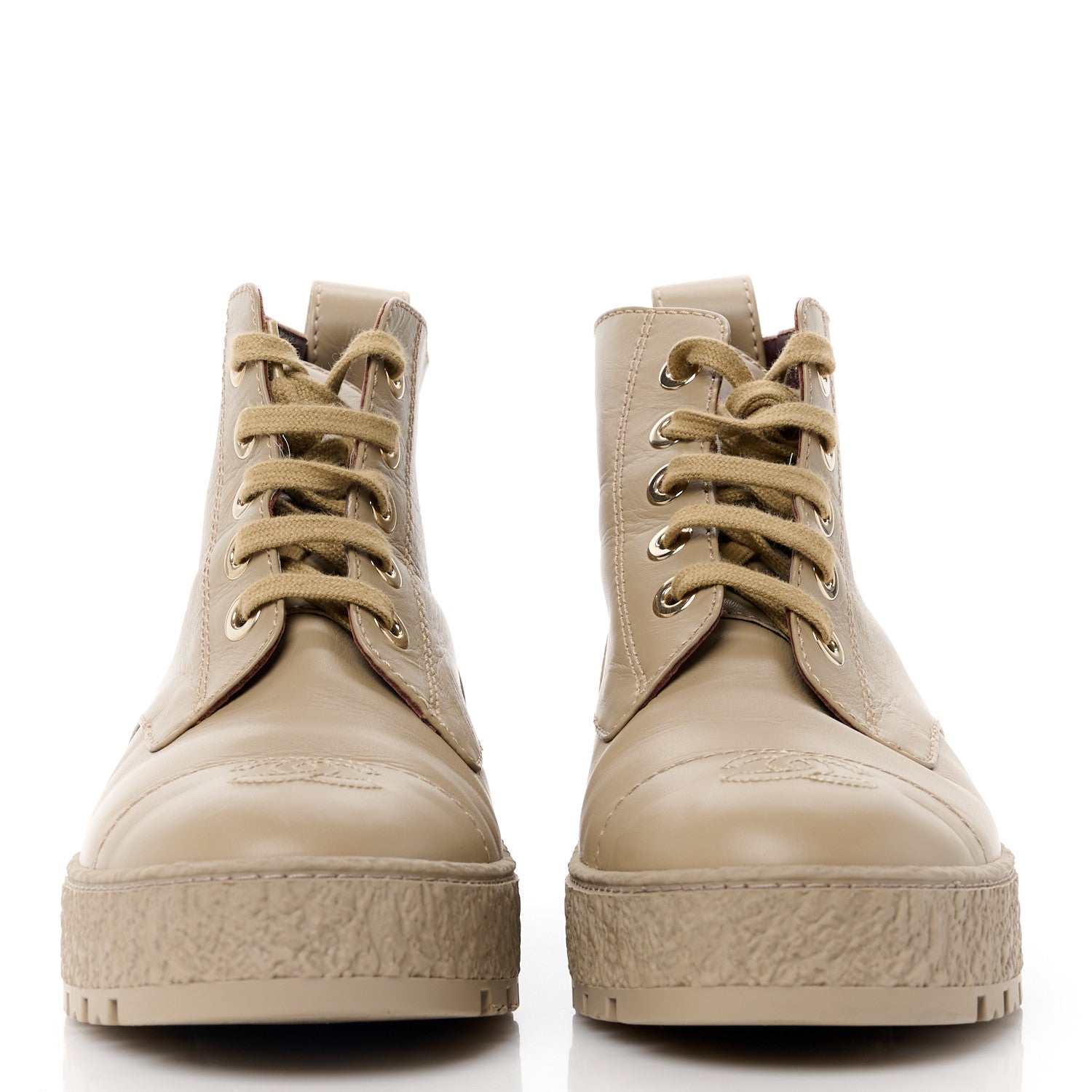 Chanel Calfskin CC Turnlock Lace Up Boots 39.5 Beige 2 of 11