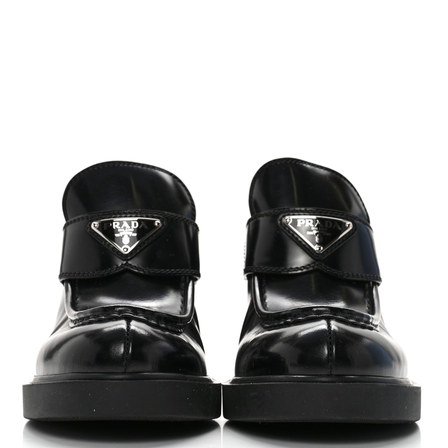 Spazzolato Metal Triangle Logo 85mm Loafers 39.5 Black