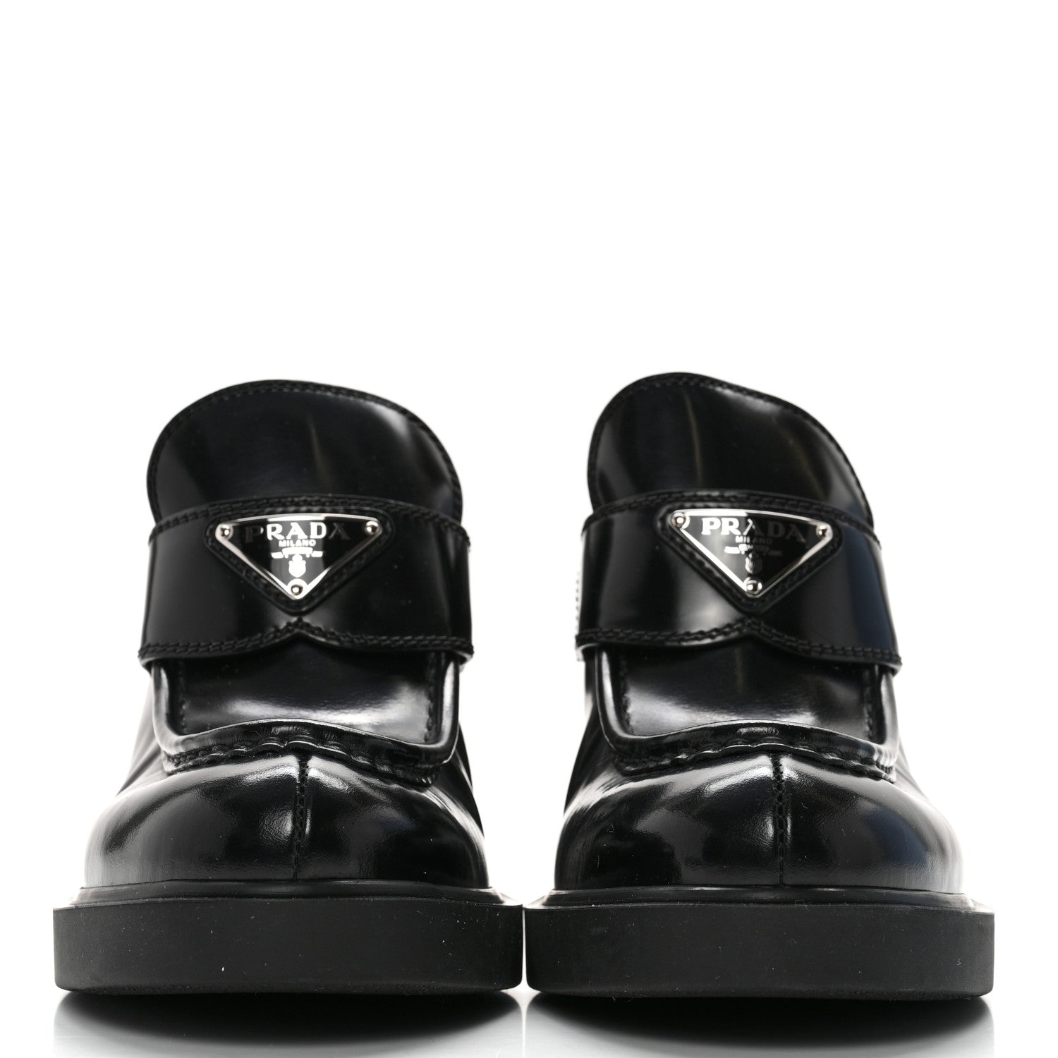 Prada Spazzolato Metal Triangle Logo 85mm Loafers 39.5 Black 2 of 9
