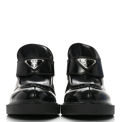 Prada Spazzolato Metal Triangle Logo 85mm Loafers 39.5 Black 2 of 9