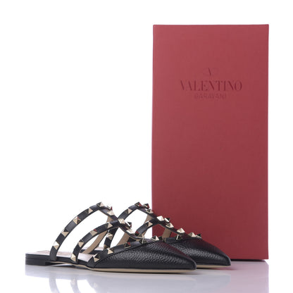 Valentino Garavani Pebbled Calfskin Rockstud Flat Cage Mules 36 Black 9 of 9