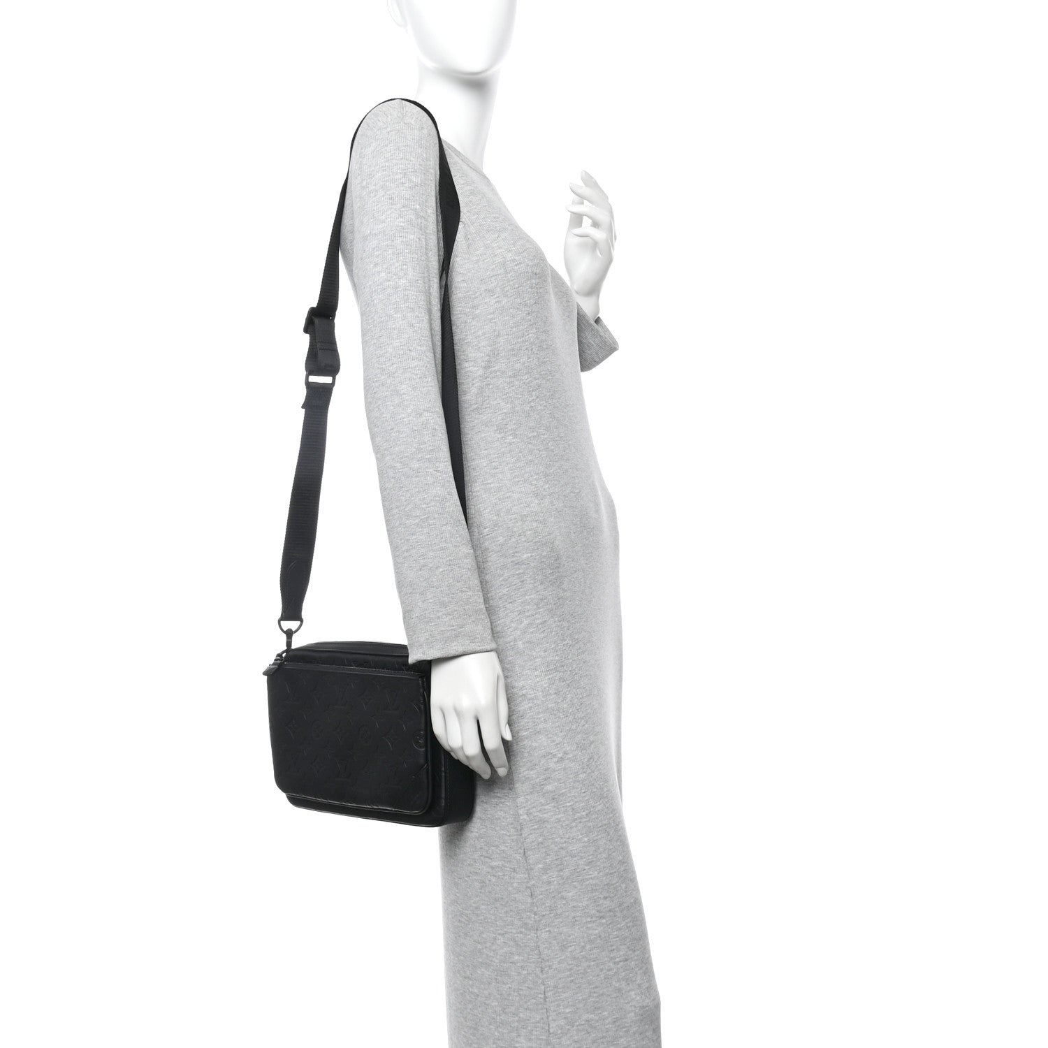 Louis Vuitton Calfskin Monogram Shadow Trio Messenger Black 2 of 12