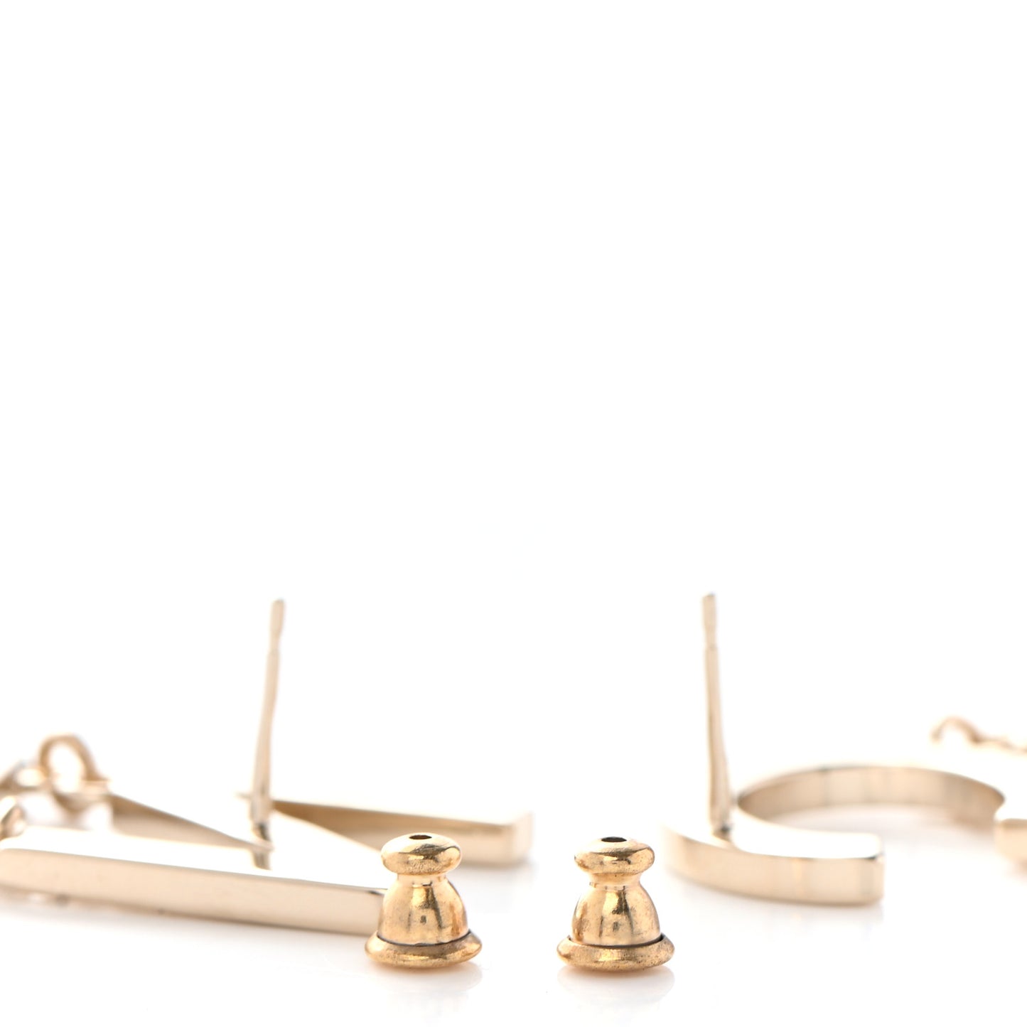 Metal Cha-Nel Logo Drop Earrings Gold