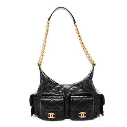 Chanel Shiny Lambskin Quilted Trendy Pockets Hobo Black 1 of 10