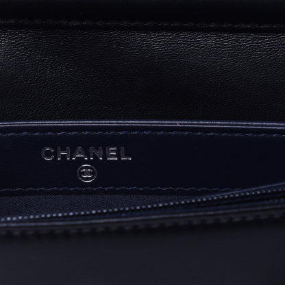 Chanel Lambskin Airlines Wallet On Chain WOC Blue Black Red 10 of 16