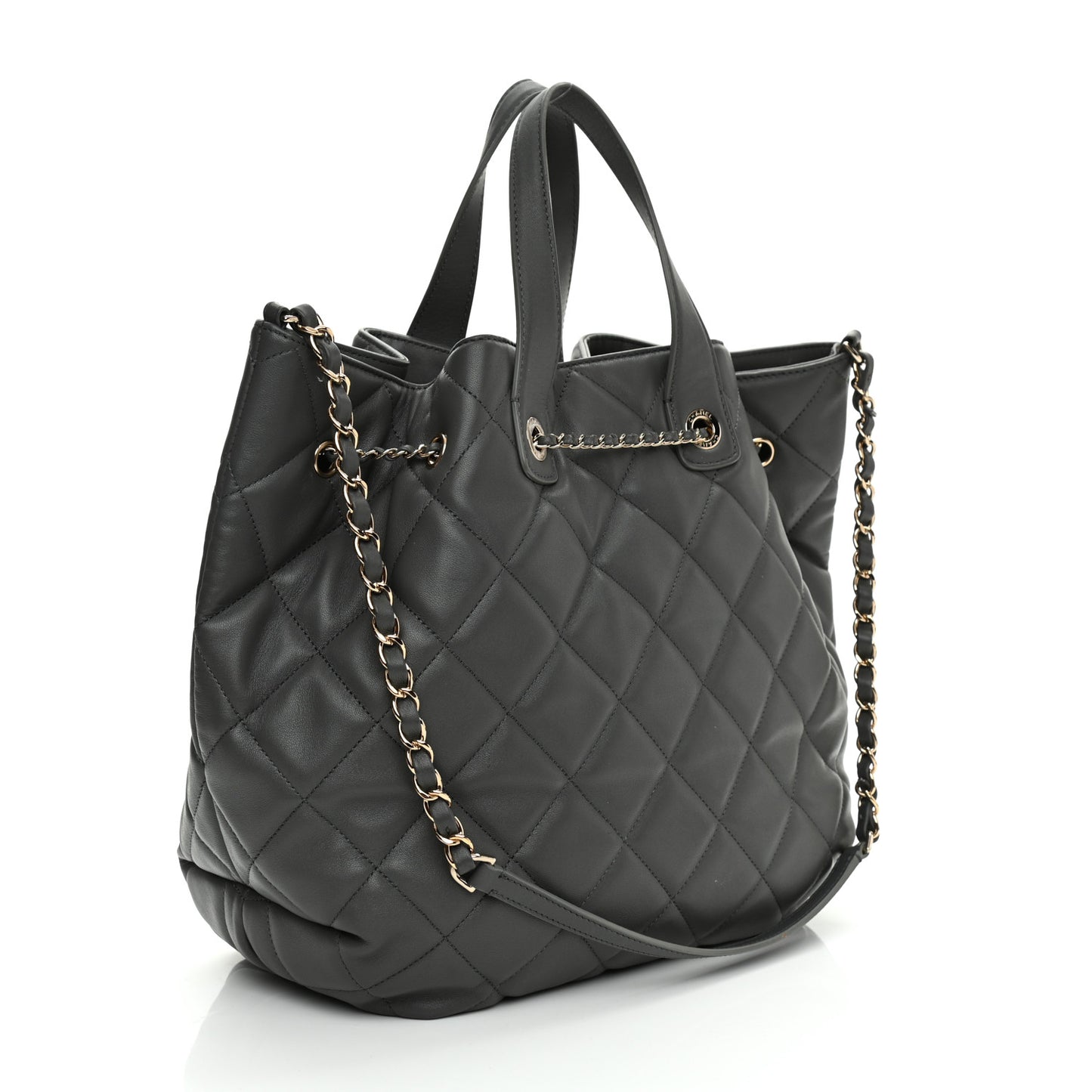 Lambskin Quilted CC Dweller Drawstring Tote Grey