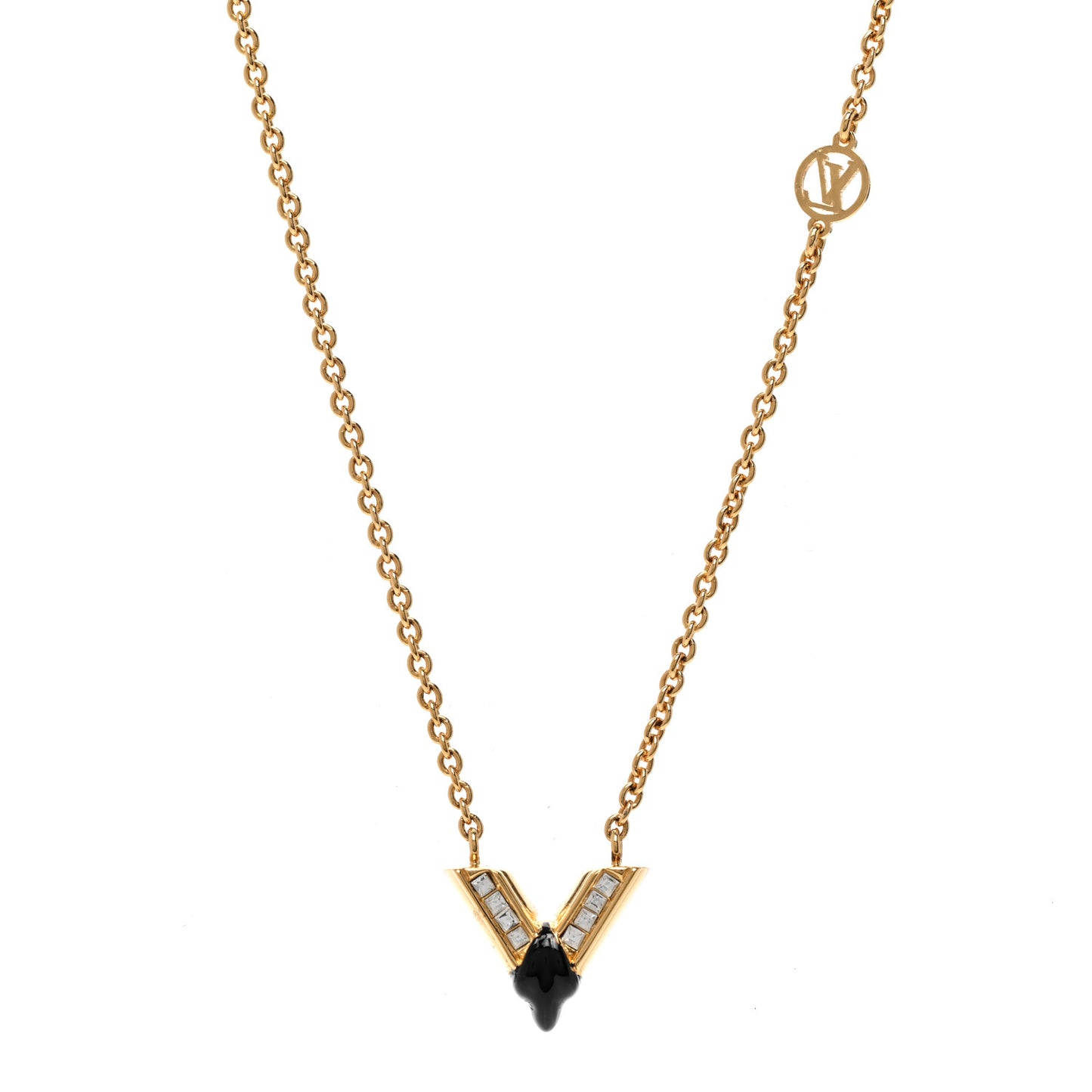 Crystal Enamel The Great Essential V Necklace Gold Black