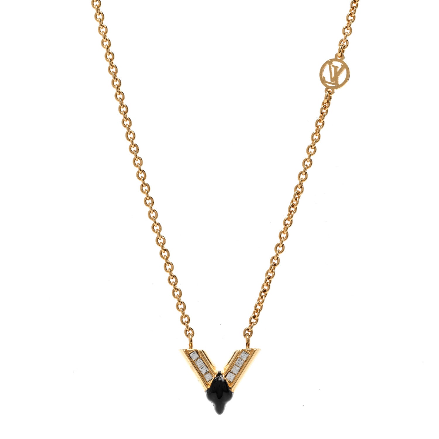 Louis Vuitton Crystal Enamel The Great Essential V Necklace Gold Black 1 of 7