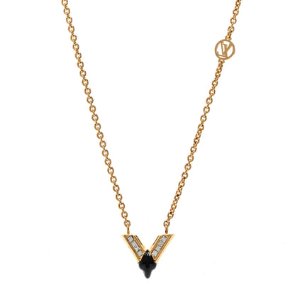 Louis Vuitton Crystal Enamel The Great Essential V Necklace Gold Black 1 of 7