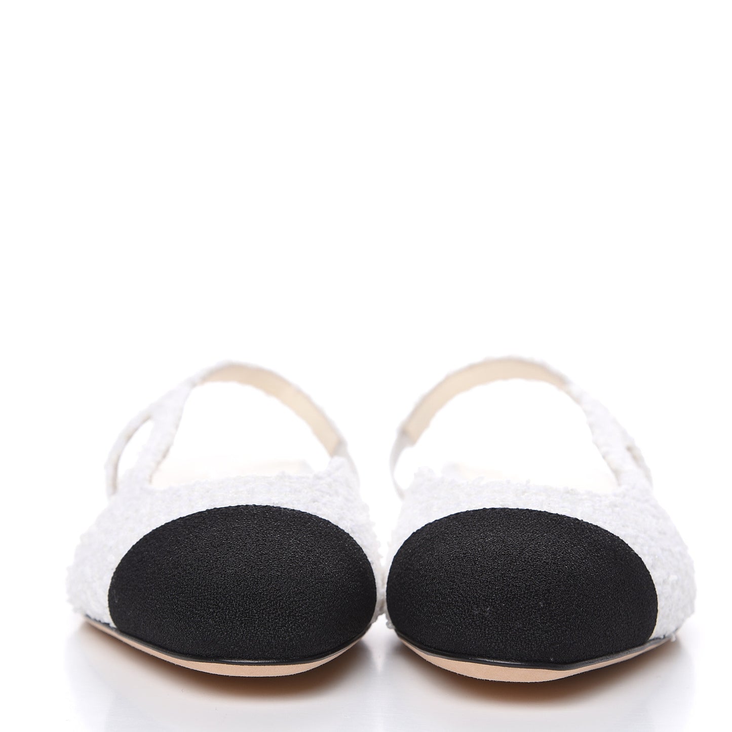 Tweed Cap Toe CC Slingback Flat 37 White Black