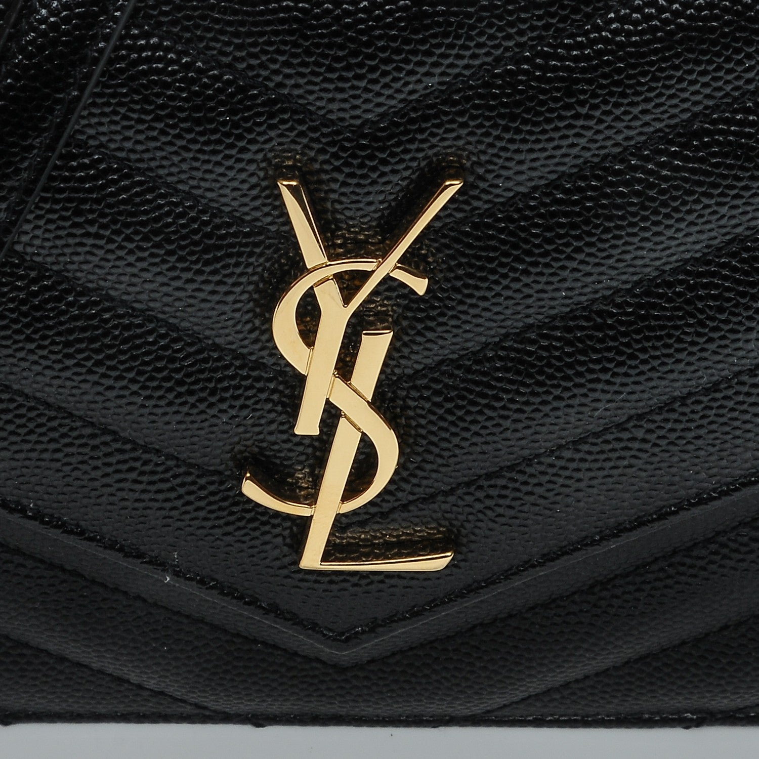 Saint Laurent Grain De Poudre Matelasse Chevron Monogram Chain Wallet Black 6 of 7