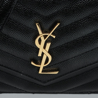 Saint Laurent Grain De Poudre Matelasse Chevron Monogram Chain Wallet Black 6 of 7