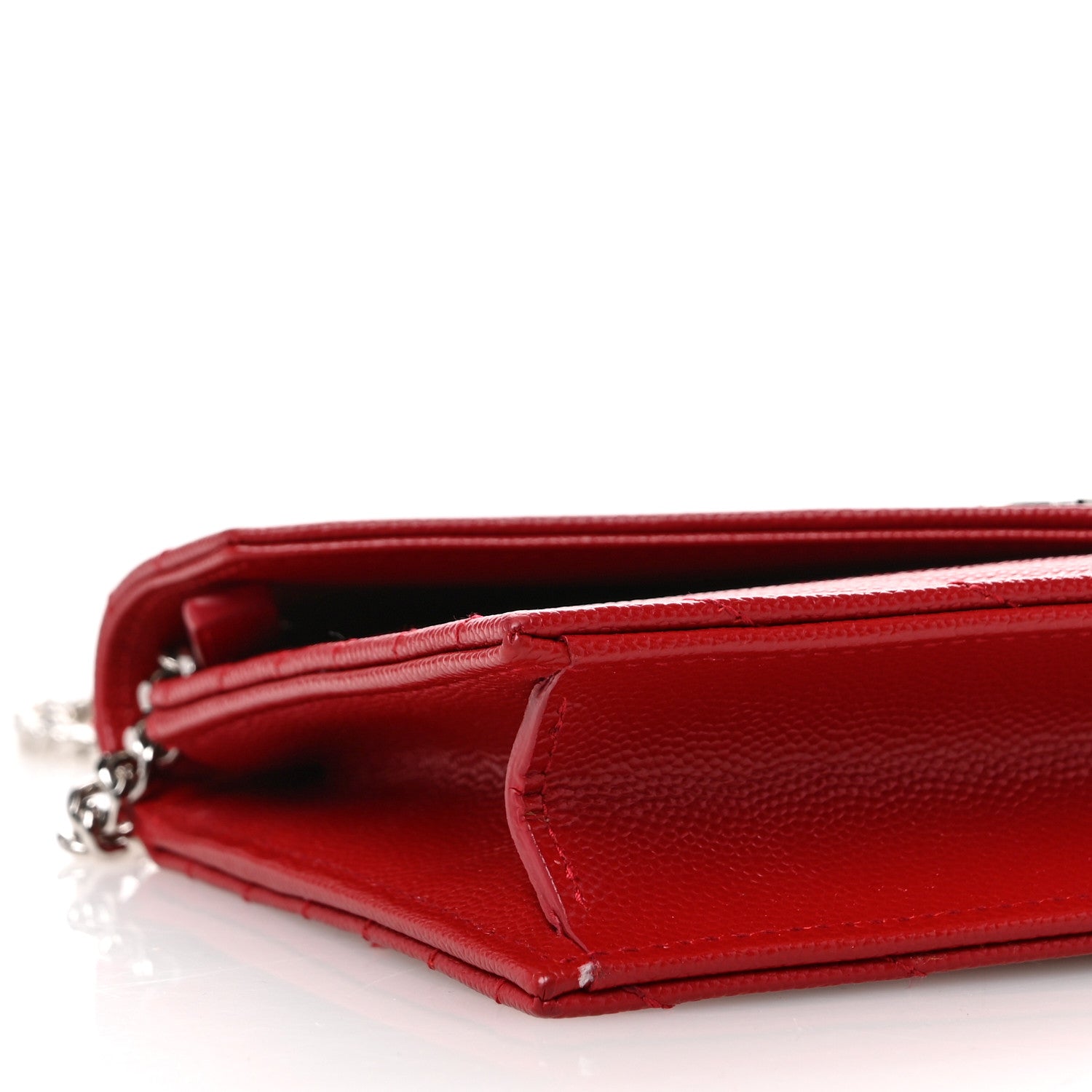 Saint Laurent Grain De Poudre Matelasse Chevron Monogram Envelope Chain Wallet New Red 9 of 12