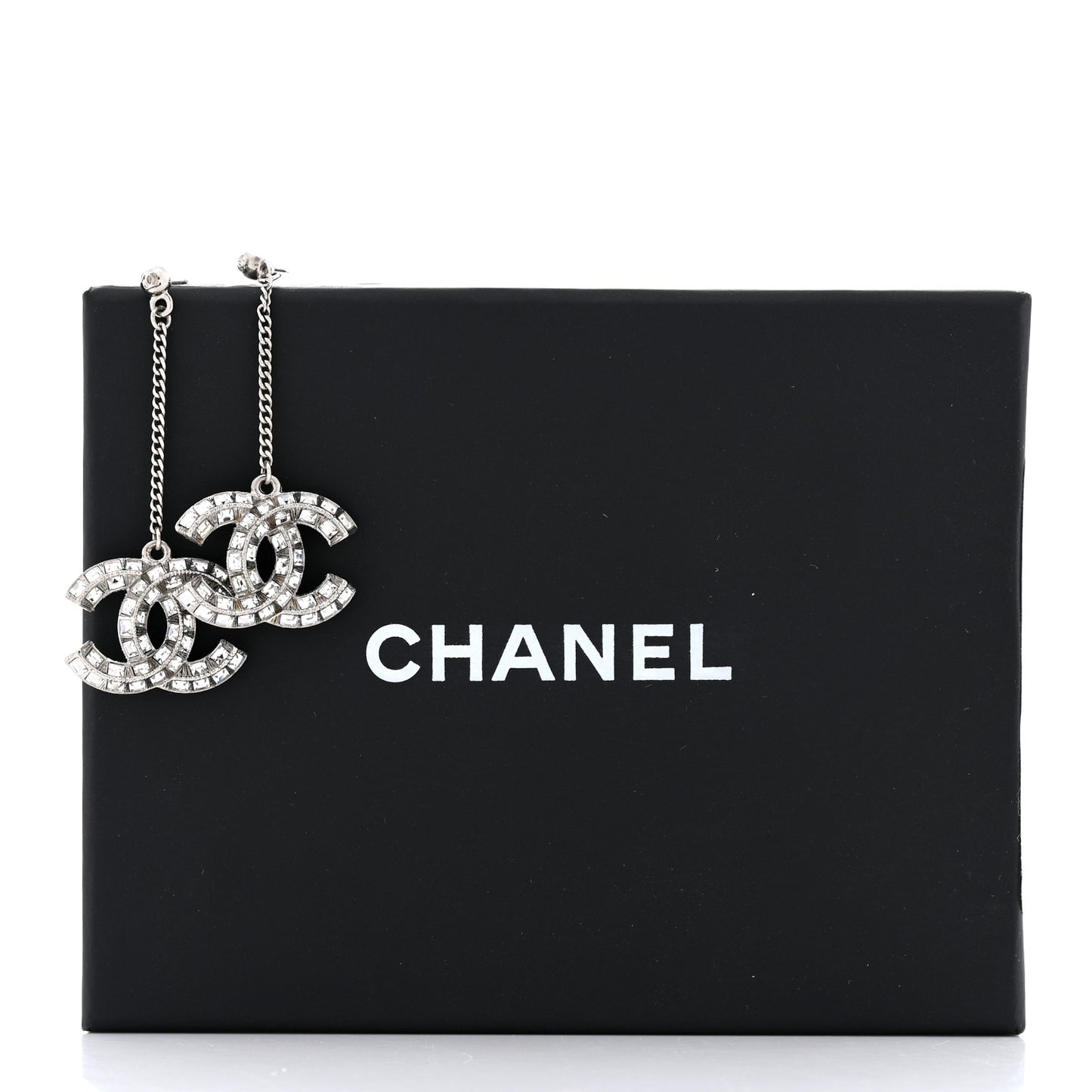 Baguette Crystal CC Drop Earrings Silver