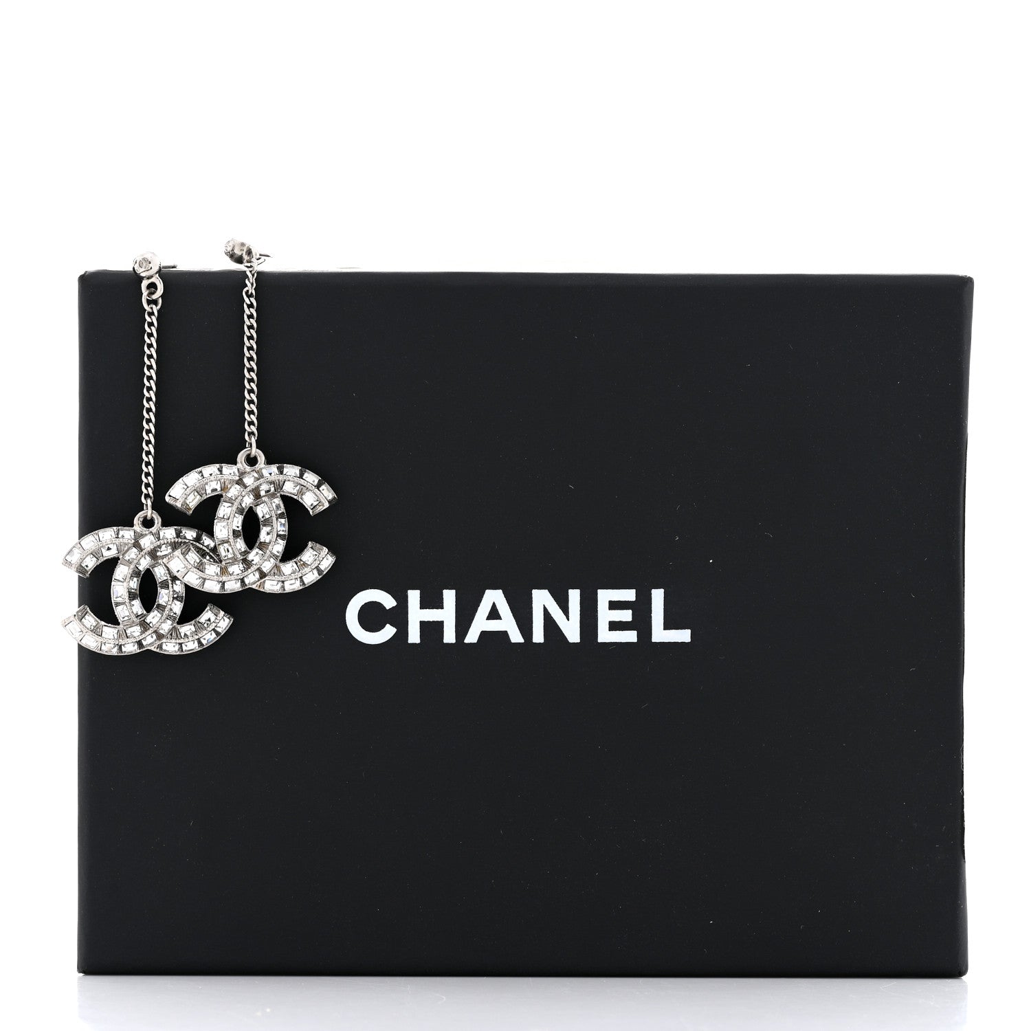 Chanel Baguette Crystal CC Drop Earrings Silver 4 of 4