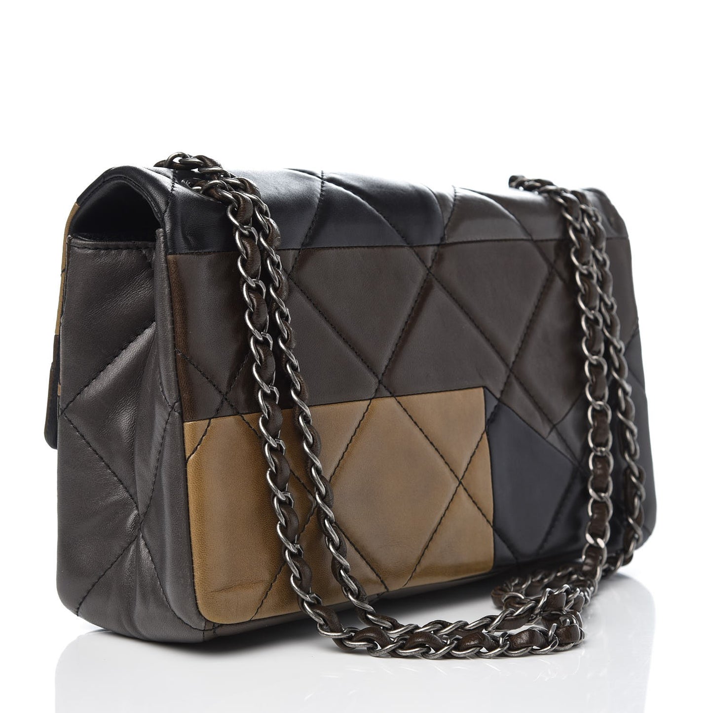 Lambskin Quilted Patchwork Boy Flap Brown