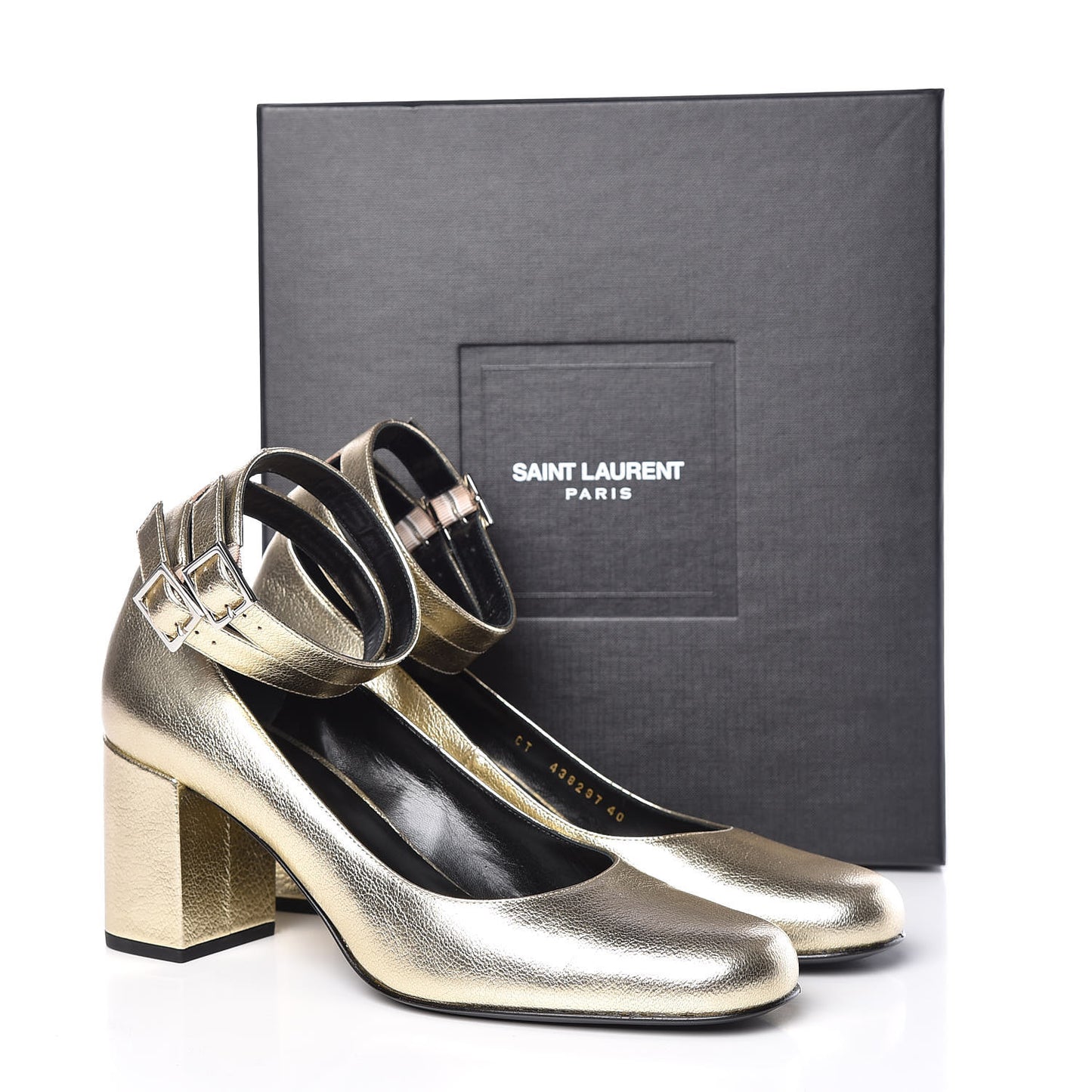 Metallic Calfskin Babies Ankle Strap Pumps 40 Platino