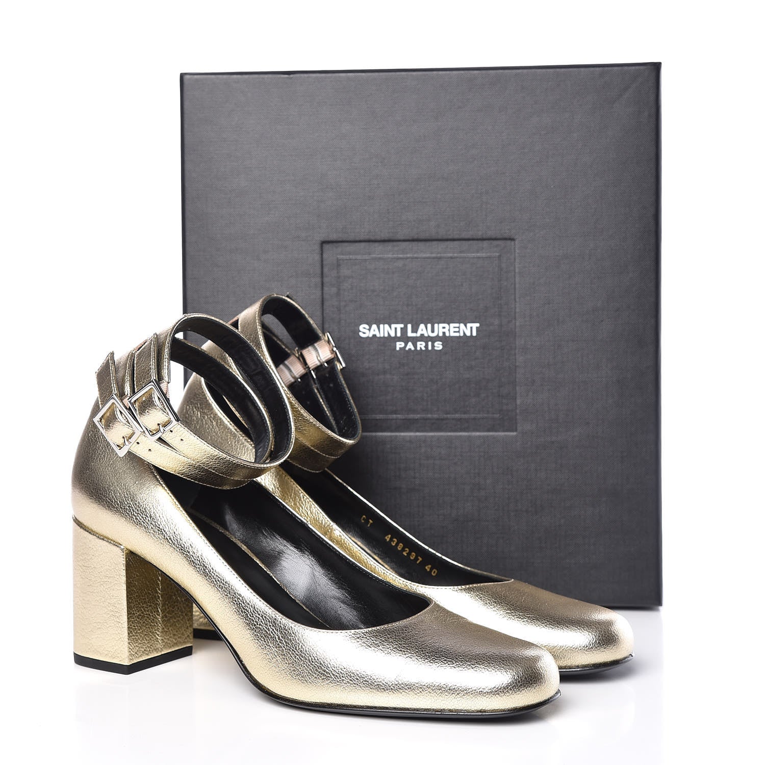 Saint Laurent Metallic Calfskin Babies Ankle Strap Pumps 40 Platino 11 of 11