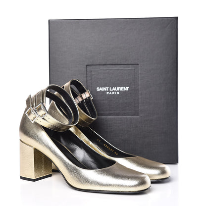 Saint Laurent Metallic Calfskin Babies Ankle Strap Pumps 40 Platino 11 of 11