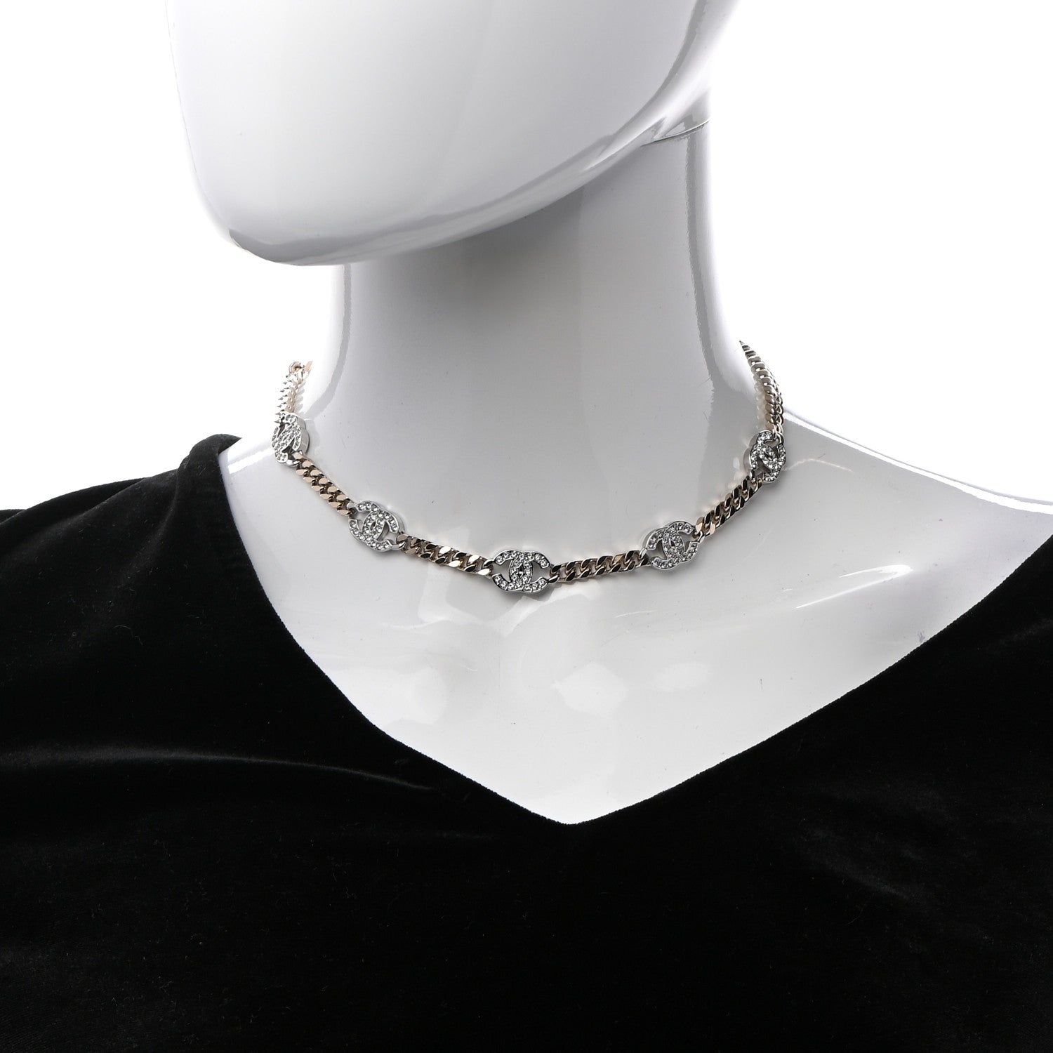 Chanel Crystal Chain CC Choker Gold Silver 2 of 6