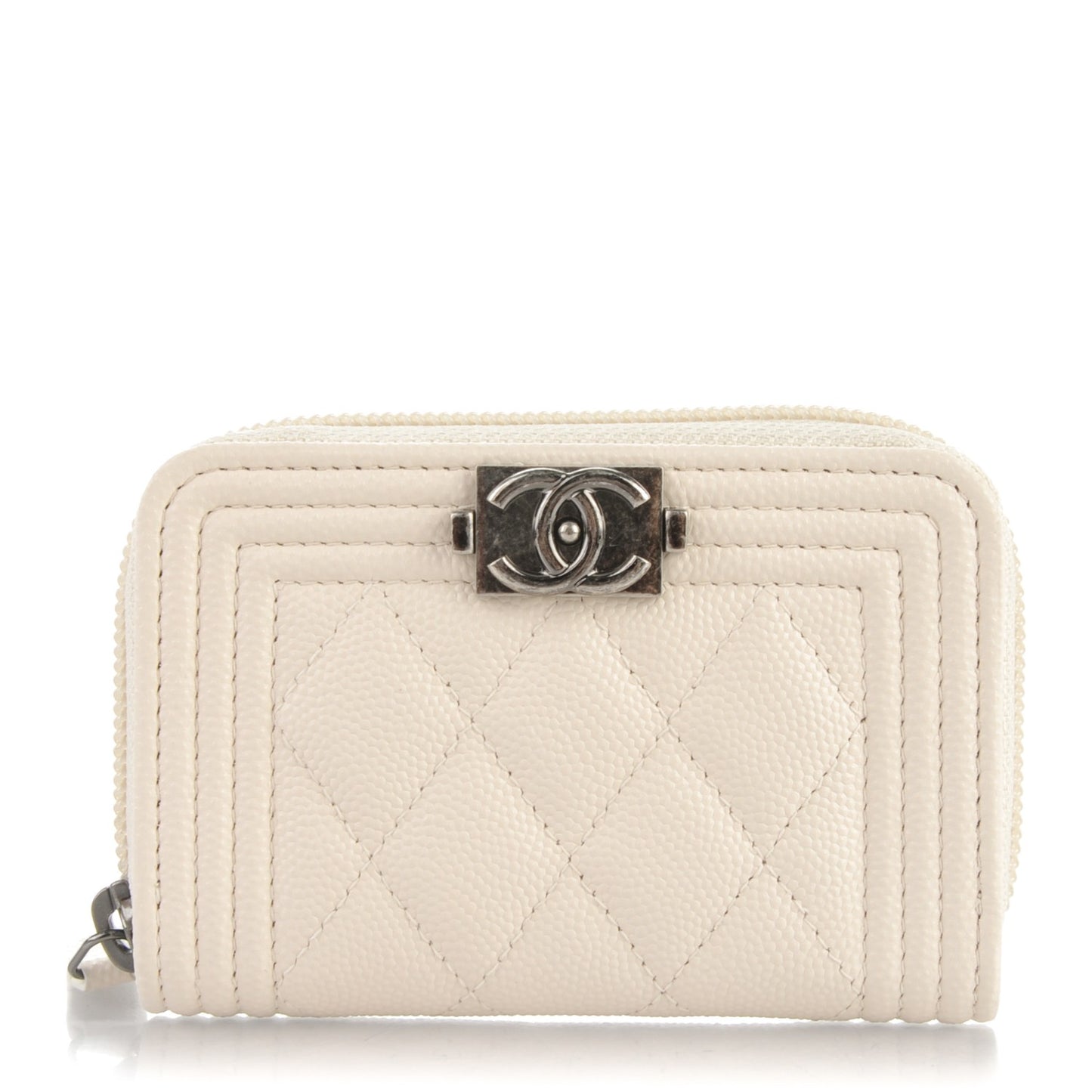 Caviar Quilted Boy Zip Around Coin Purse Wallet Ivory