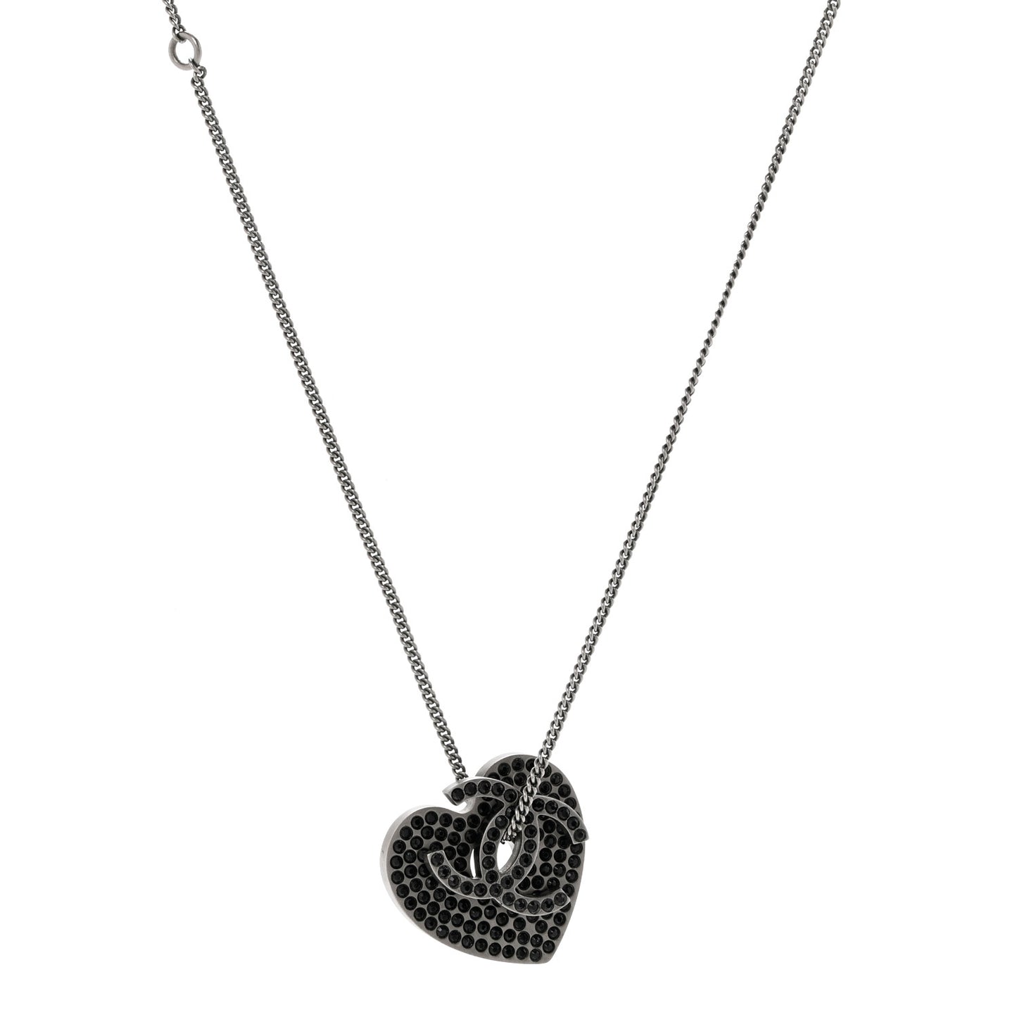 Ruthenium Crystal CC Heart Charm Necklace Black