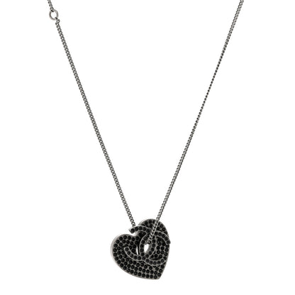 Chanel Ruthenium Crystal CC Heart Charm Necklace Black 1 of 5