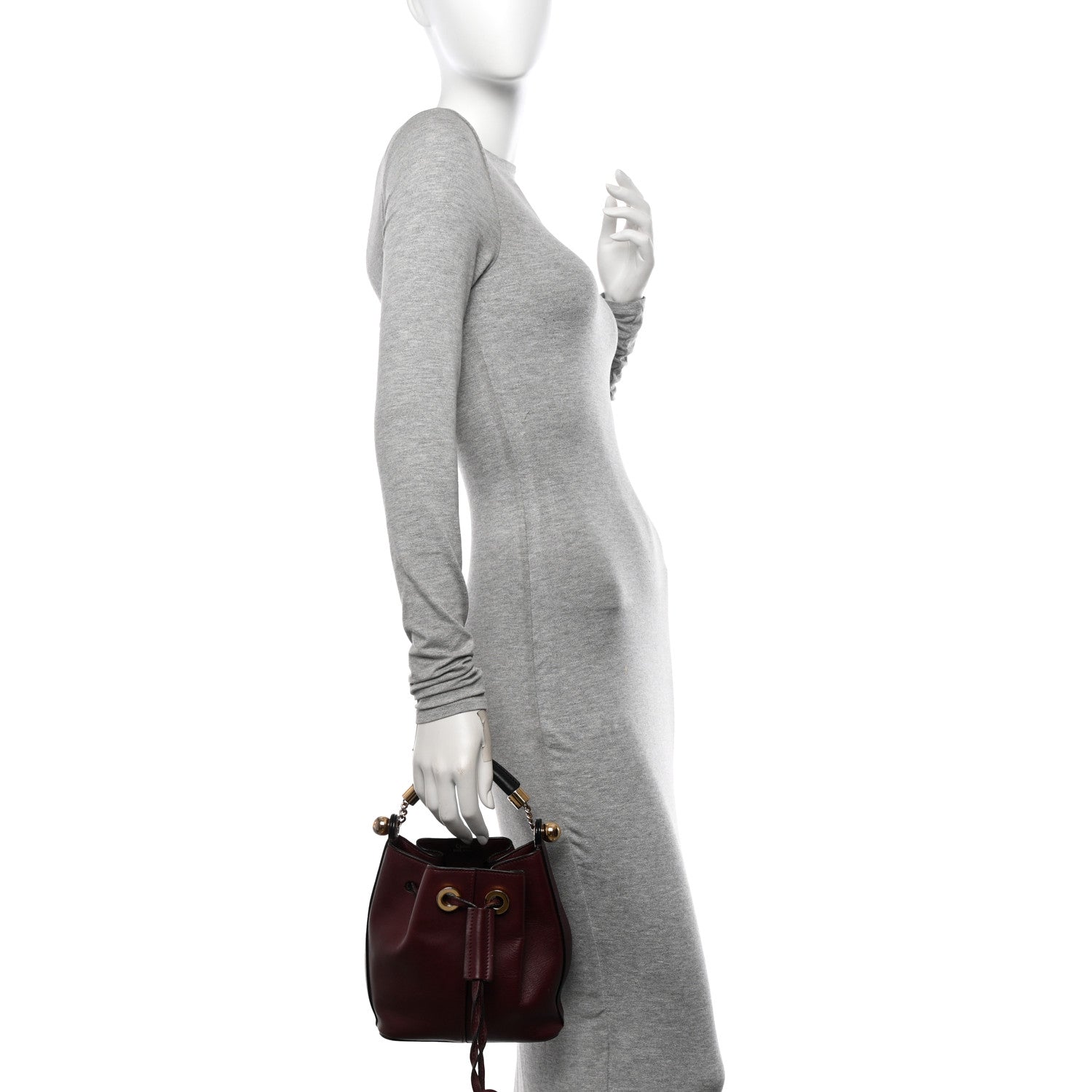 Chloe Calfskin Gala Small Bucket Bag Burgundy 2 of 10