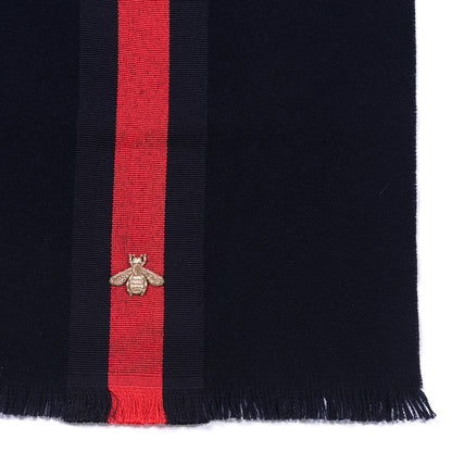 Gucci Wool Cashmere Silk Web Bee Scarf Navy 3 of 4