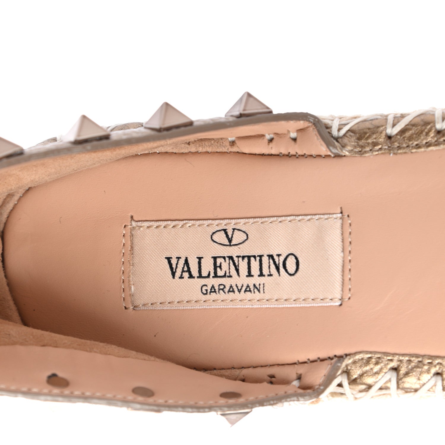 Valentino Garavani Metallic Grained Calfskin Rockstud Ankle Wrap Espadrille 20mm Flats 37 Skin Natural 7 of 10
