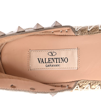 Valentino Garavani Metallic Grained Calfskin Rockstud Ankle Wrap Espadrille 20mm Flats 37 Skin Natural 7 of 10