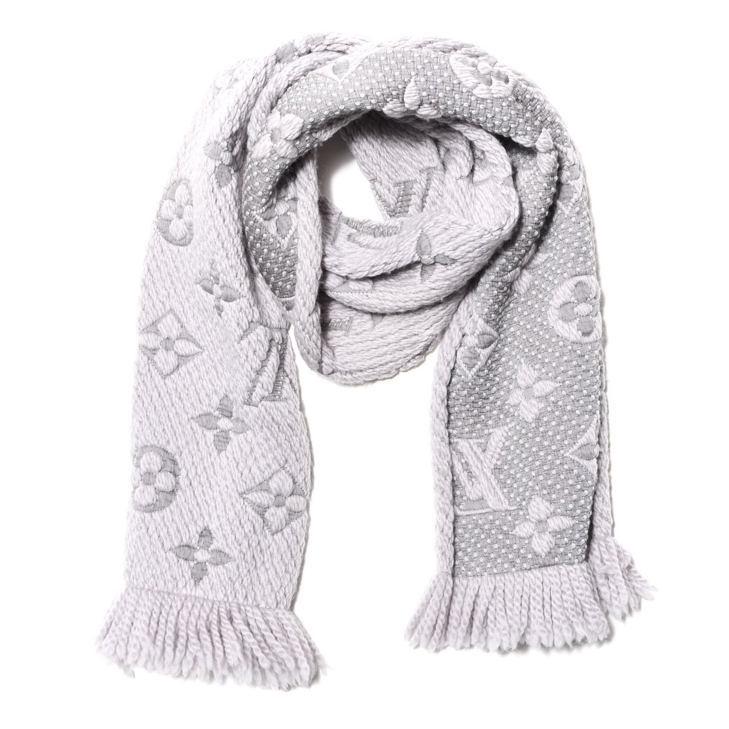 Wool Silk Logomania Scarf Pearl Grey
