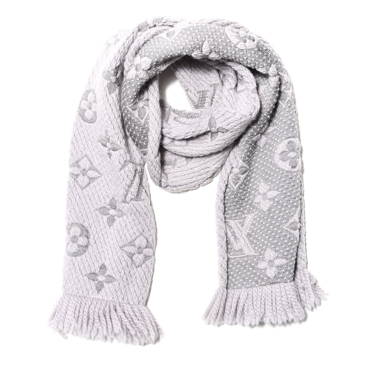Louis Vuitton Wool Silk Logomania Scarf Pearl Grey 1 of 3