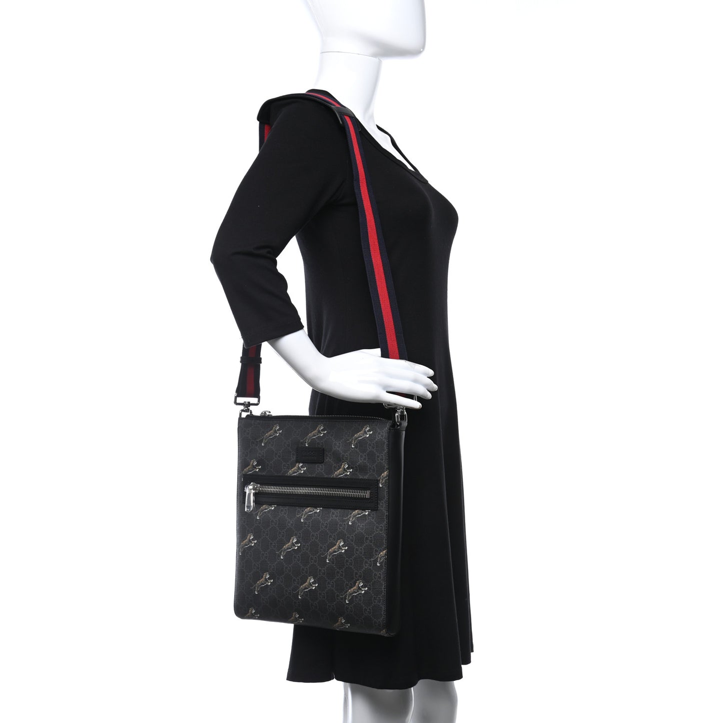 GG Supreme Monogram Tigers Web Messenger Bag Black Multicolor