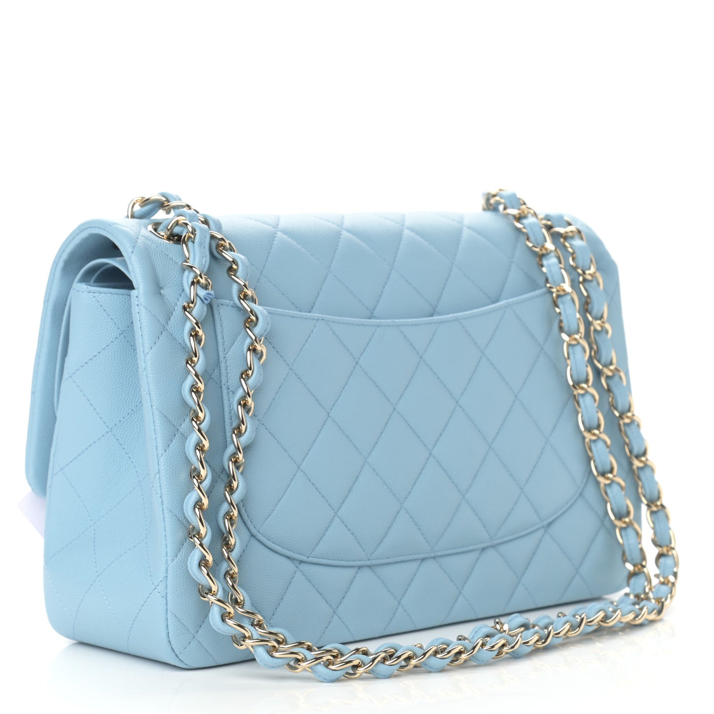 Caviar Quilted Jumbo Double Flap Light Blue