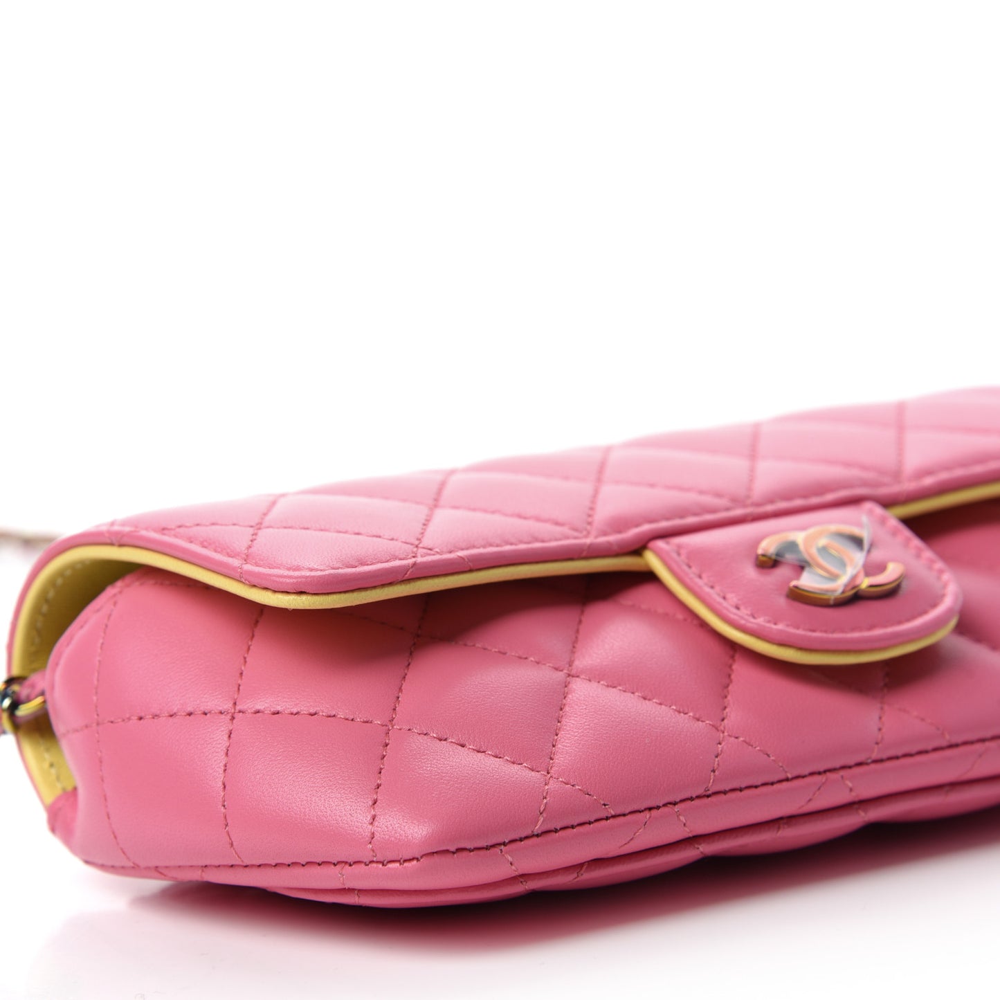 Lambskin Quilted Glasses Case With Chain Pink Yellow